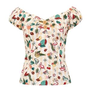 Collectif Dolores flamingo tiki pinup top
